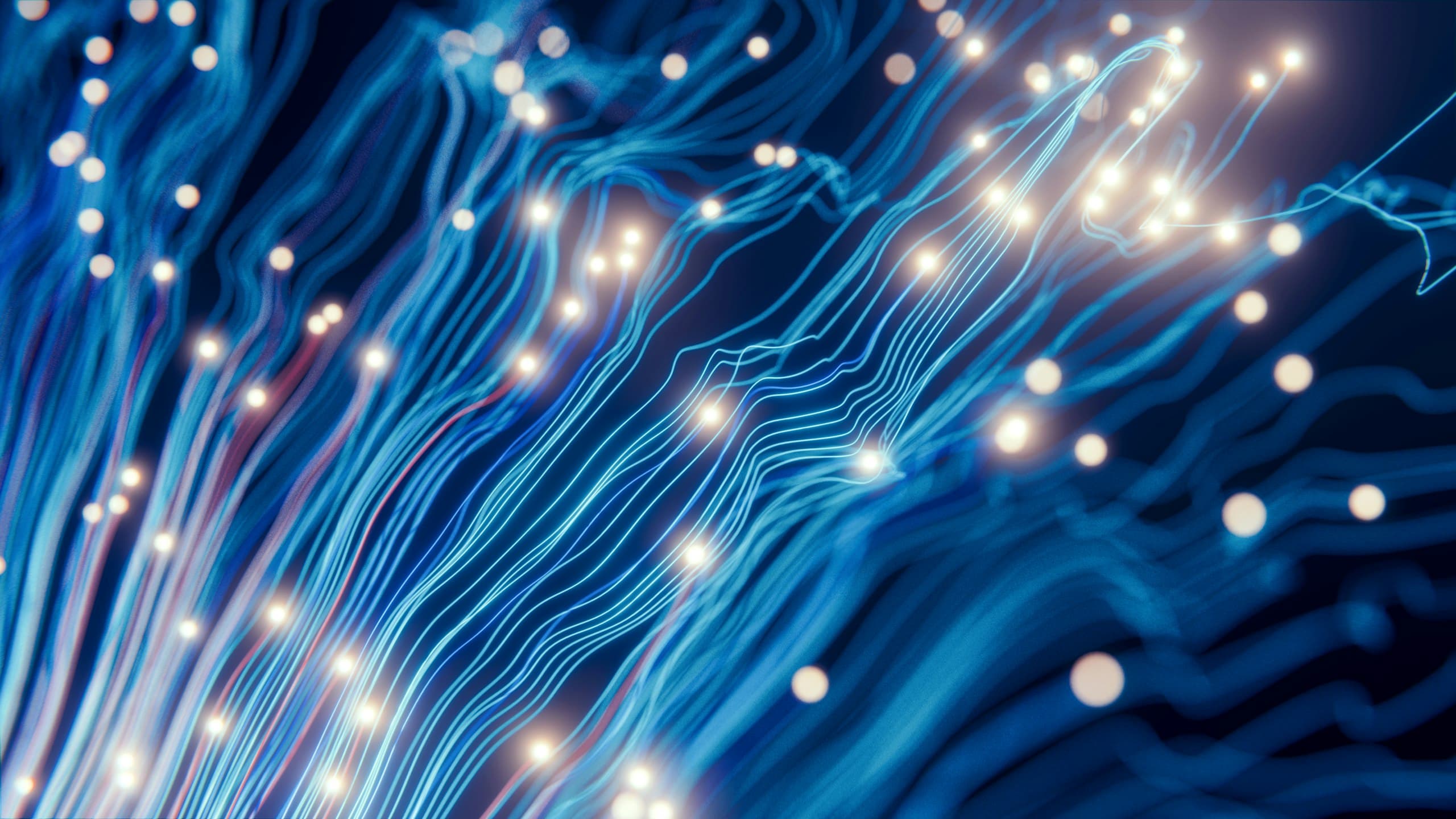Streams of light flowing through fiber strands